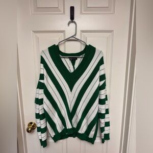 Green and White Striped Sweater